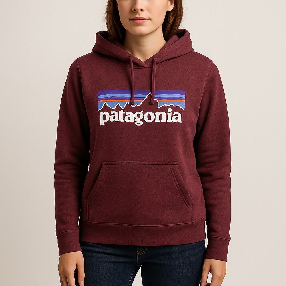 Patagonia P-6 Logo Uprisal Hoodie Women’s M Burgundy Pullover Sweatshirt